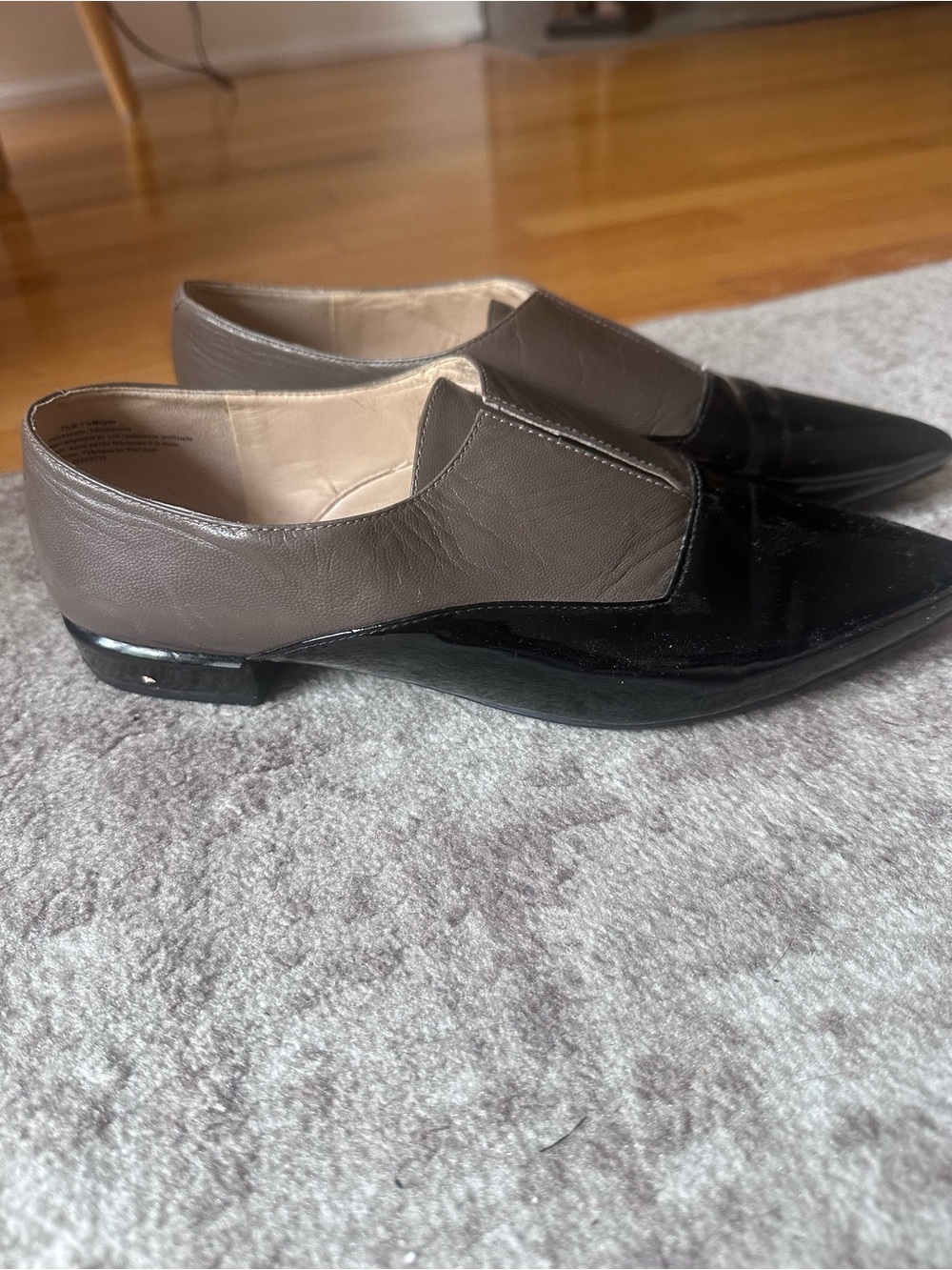 Nine West Two-Tone Pointed Slip-On Loafers in Black and Tan-Brown